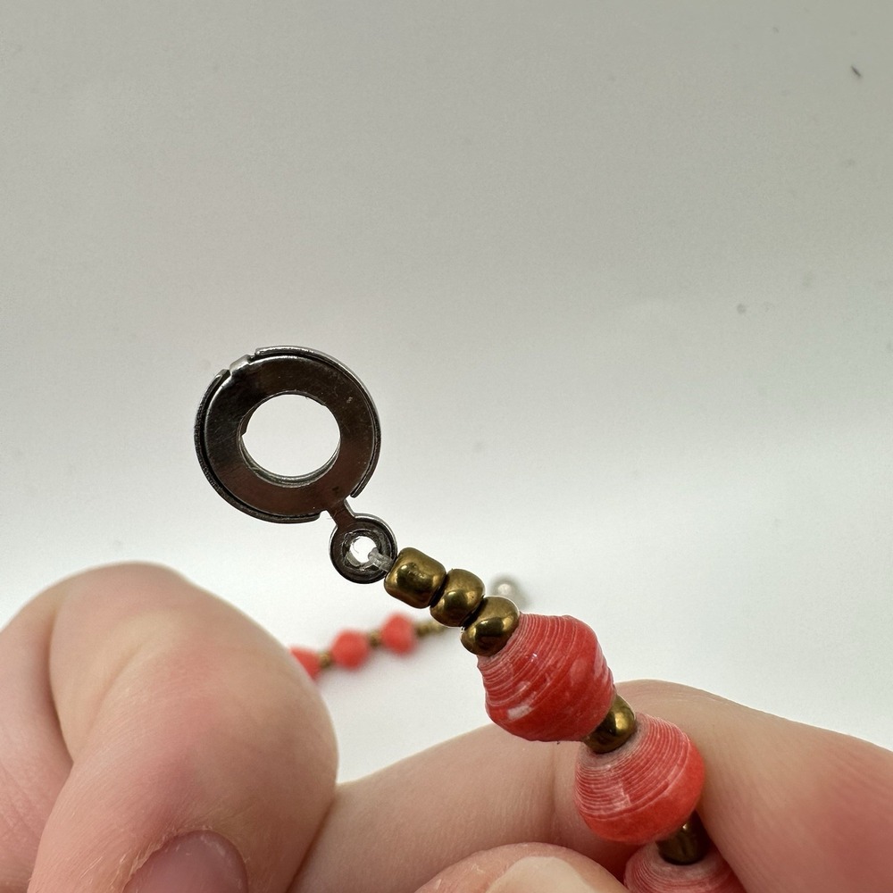 VTG Recycled Paper Bead Necklace Chunky Layered Coral‎ Mint Gold Tribal African - Picture 7 of 8